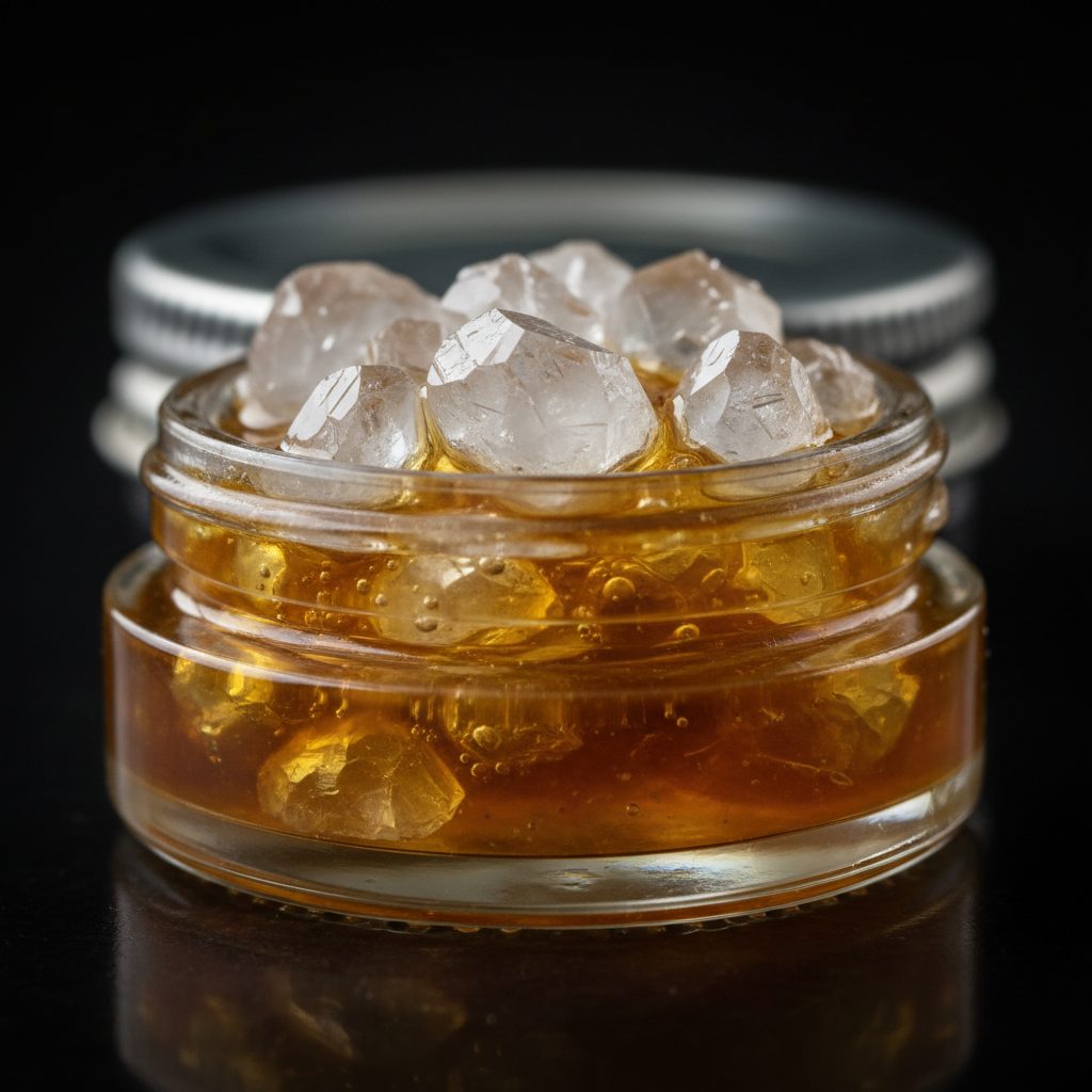 THCA diamond crystals in terpene sauce — up to 99% pure cannabinoid