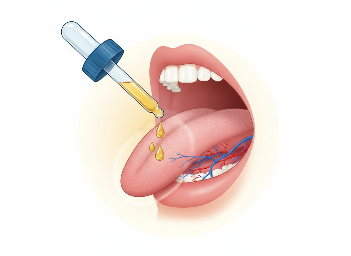 Sublingual administration — cannabis tincture placed under the tongue