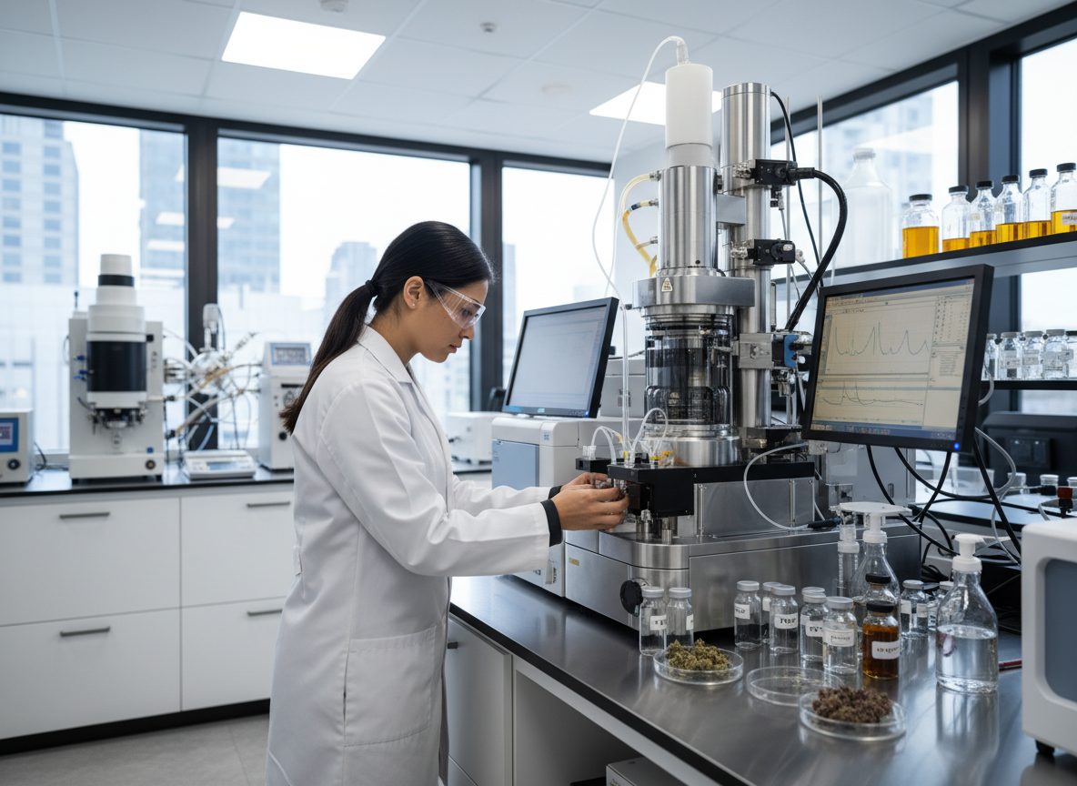 Lab technician performing cannabis potency analysis