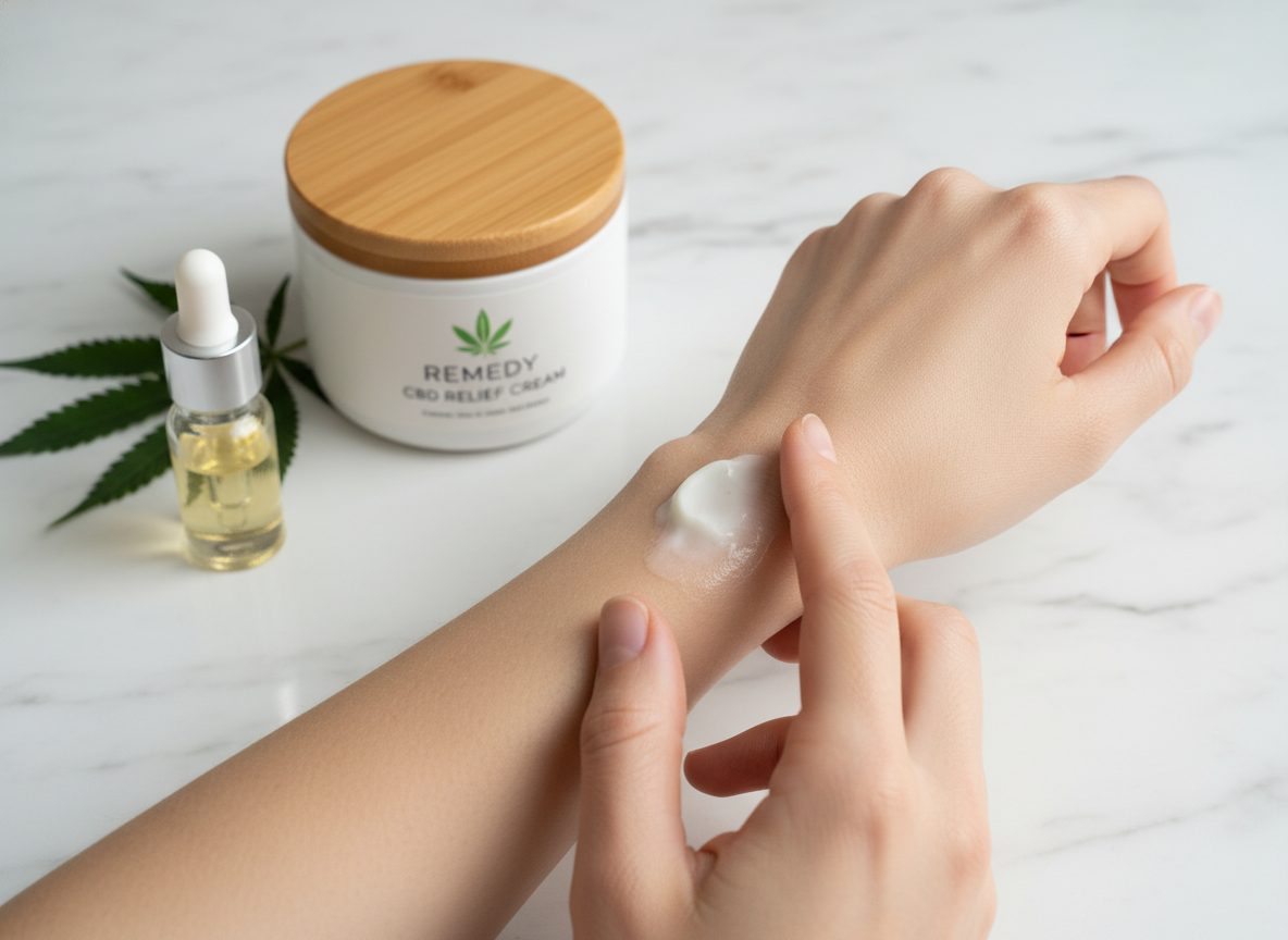 Cannabis topical cream being applied to skin for localized relief